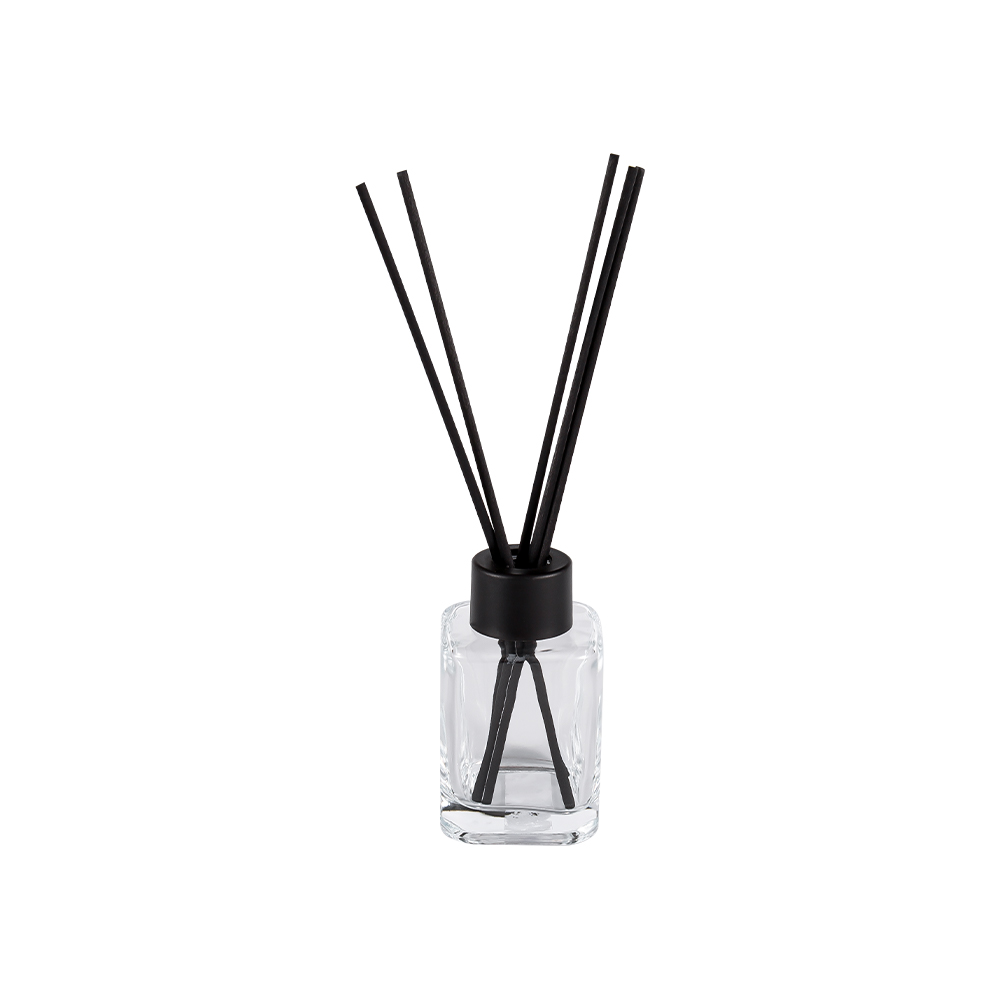 HJ-RX2248 Vida Boyunlu Plastik Kapaklı ve Mat Siyah Fiber Etiketli Kare Difüzör Şişesi