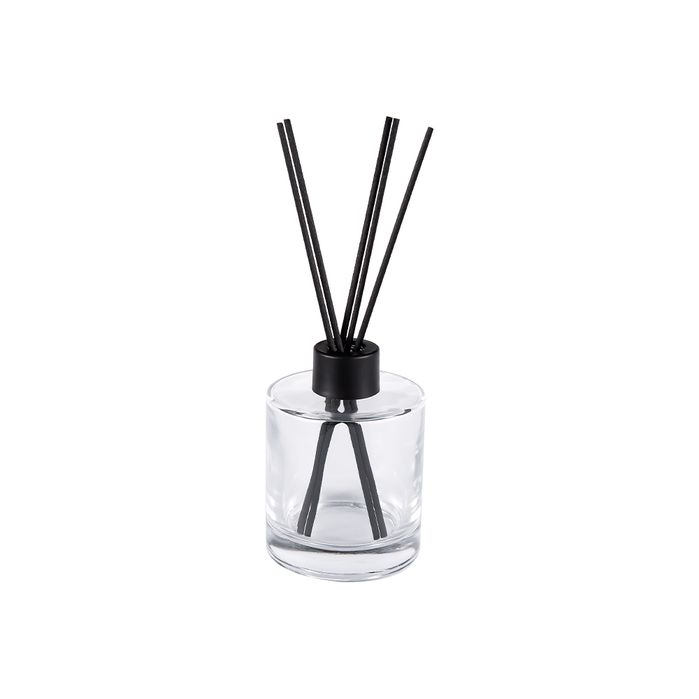 HJ-RX2109 Silindirik Çakmaktaşı Cam Difüzör Şişe Plastik Alüminyum Kapak Renkli Fiber Etiket