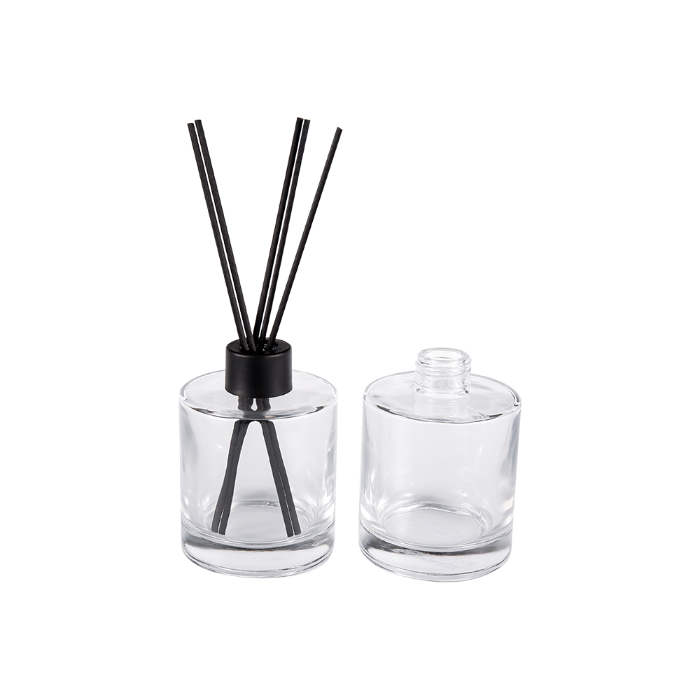 HJ-RX2109 Silindirik Çakmaktaşı Cam Difüzör Şişe Plastik Alüminyum Kapak Renkli Fiber Etiket