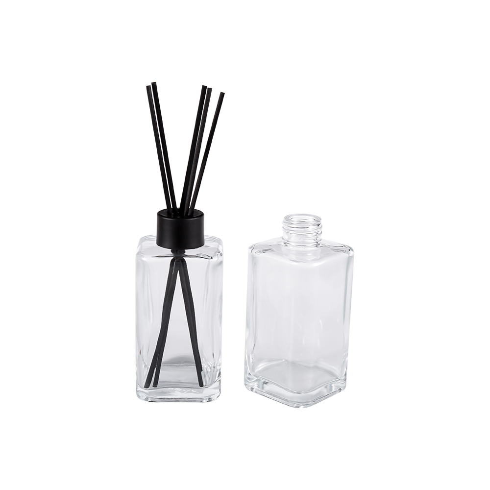 HJ-RX2247 Şeffaf Cam Aromaterapi Şişesi Büyük Kapasiteli Mat Siyah Şişe Kapağı Alüminyum Kapak Fiber Etiket