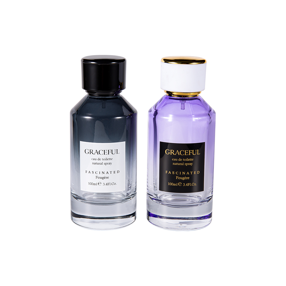 GC4418-WJ2098 100ML Renkli Kaplamalı Baskılı Deri ABS Plastik Kapaklı ve UV PP Astarlı Cam Parfüm Şişesi