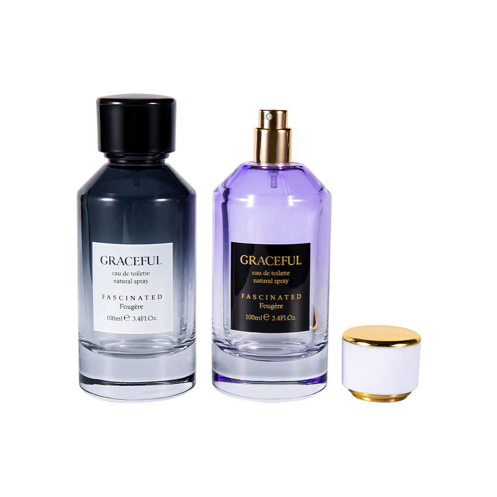 GC4418-WJ2098 100ML Renkli Kaplamalı Baskılı Deri ABS Plastik Kapaklı ve UV PP Astarlı Cam Parfüm Şişesi