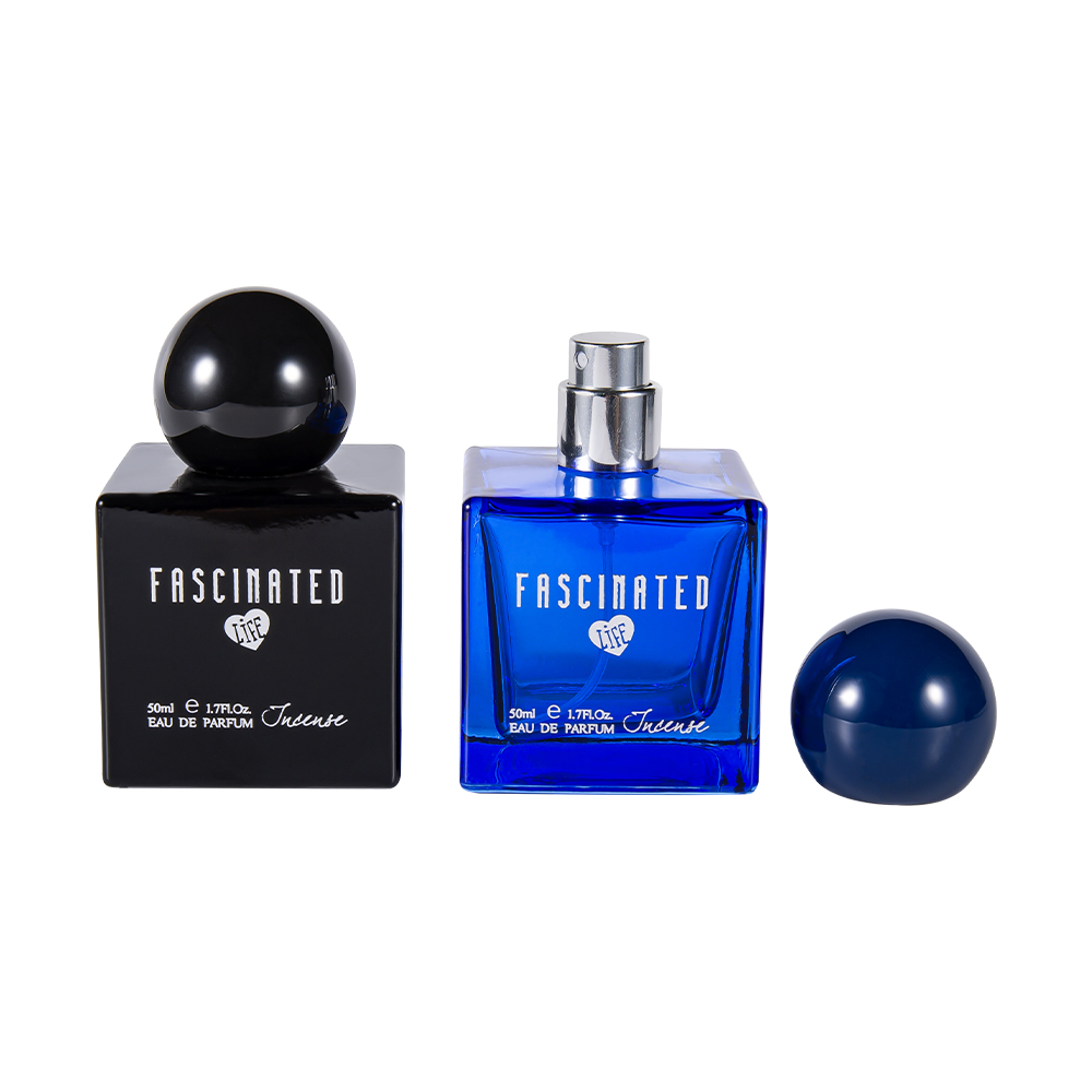 KY145-WJ2537 50ML Küp Renkli Baskılı Küresel UV Plastik Kapaklı Cam Parfüm Şişesi