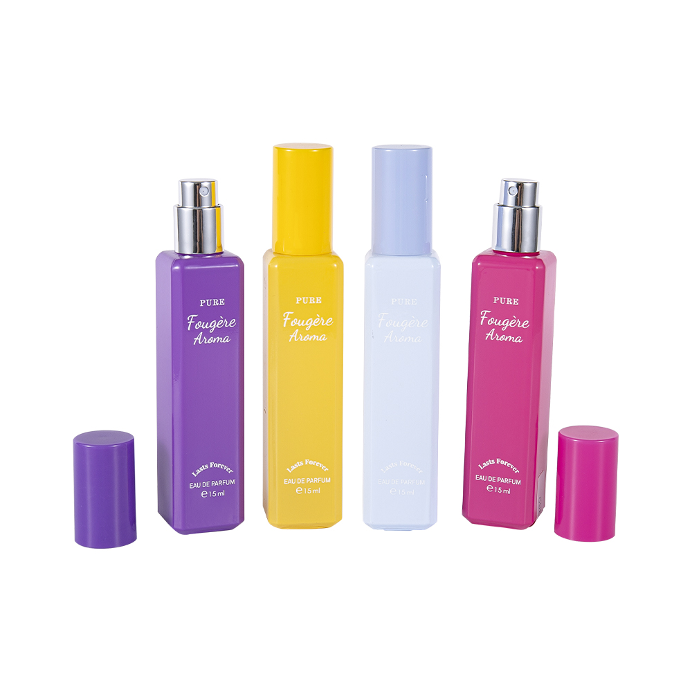 GC4222-WJ2369 15ML Küçük Kapasiteli Kaplamalı Cam Parfüm Şişesi, Renkli PP Plastik Kapaklı