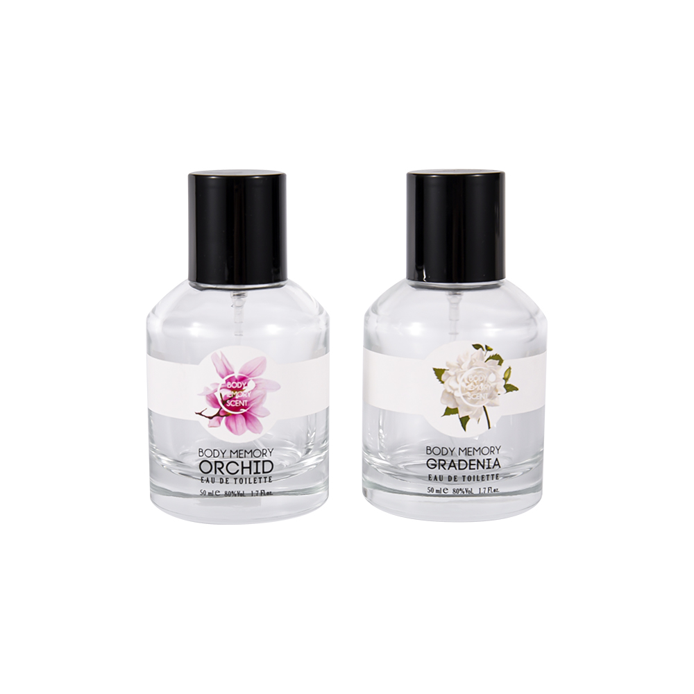 GC4815-WJ2531 50ML Şeffaf Cam Parfüm Şişesi, Siyah PP Plastik Kapaklı