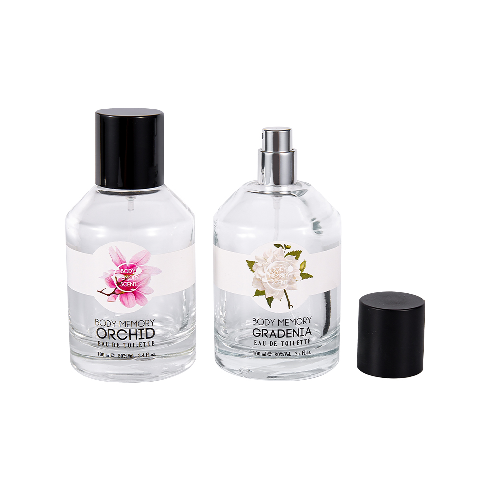 KY1603-WJ2388 100 ML Baskılı Etiket Cam Parfüm Şişesi Silindirik Parlak Mat Siyah PP Kapaklı