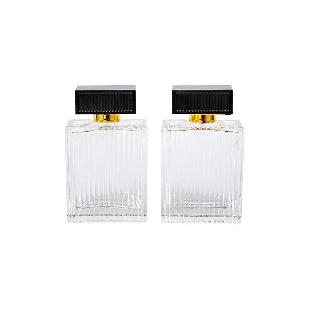 KY1112-WJ2092 100ML Dikey Çizgili Cam Parfüm Şişesi, Abs Plastik Kapak Çizgili